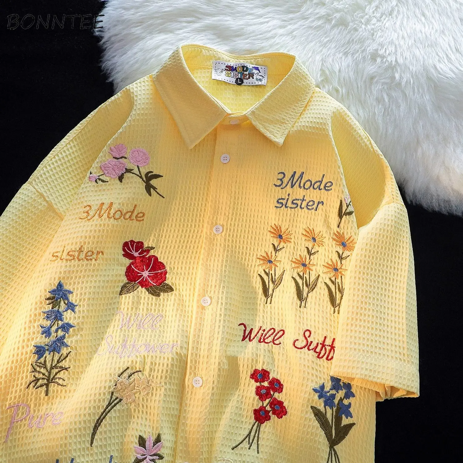 Summer Clothing Holiday - Chemises brodées de fleurs gaufrées pour