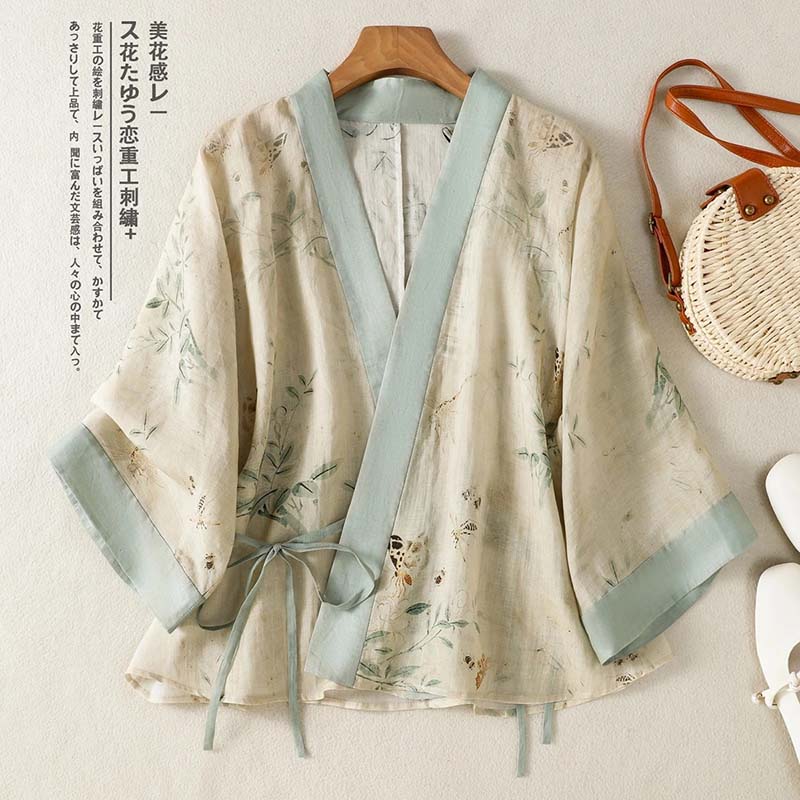 Summer Clothing Wraps - Cardigan Kimono Court Imprimé Floral Vintage