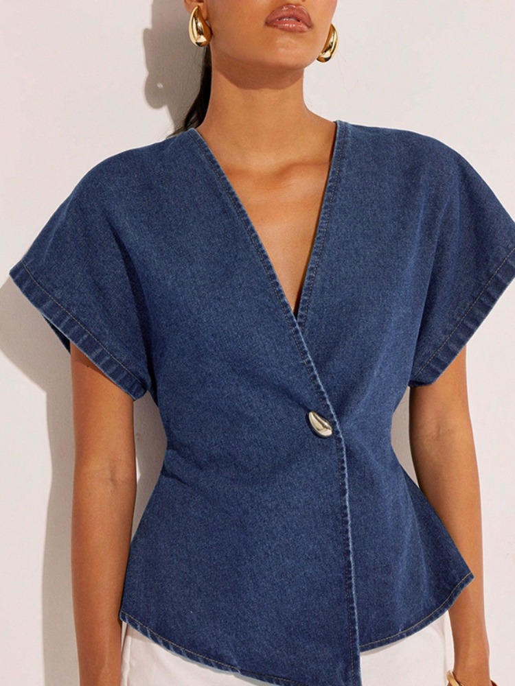 Summer Clothing Wraps - Chemisier en jean bleu foncé pour