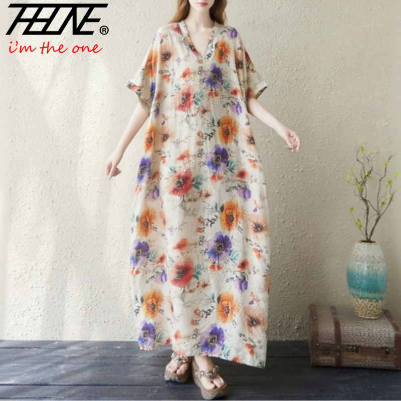Indian Summer Vintage Clothing - Robe longue à imprimé floral pour