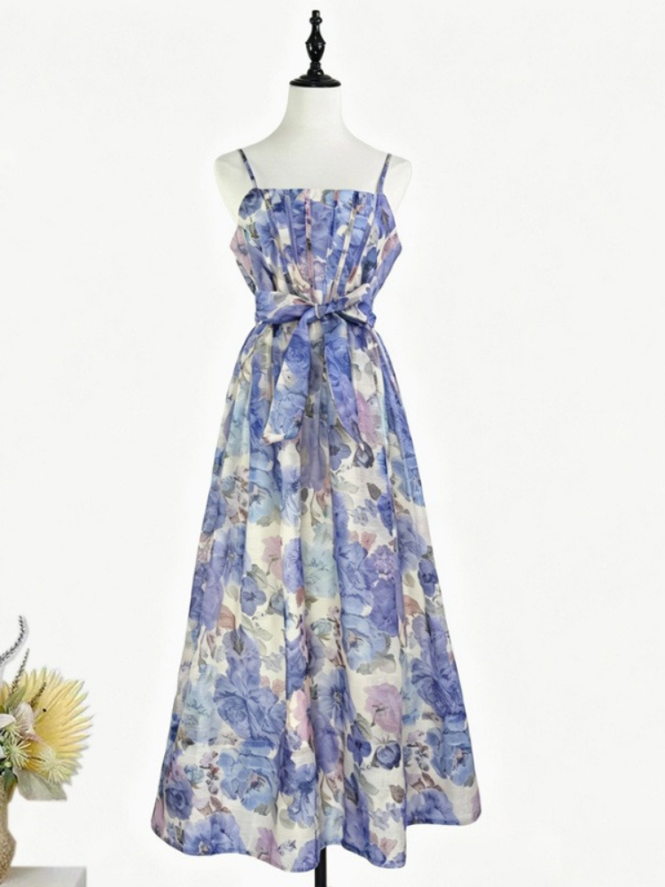 Summer Clothing Holiday - Robe longue d'été rétro imprimée, sans