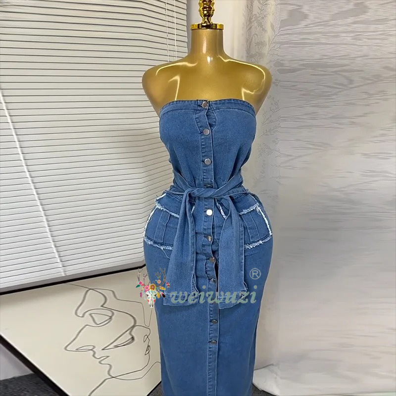 Summer Clothing Juniors - Robe en jean rétro sans bretelles