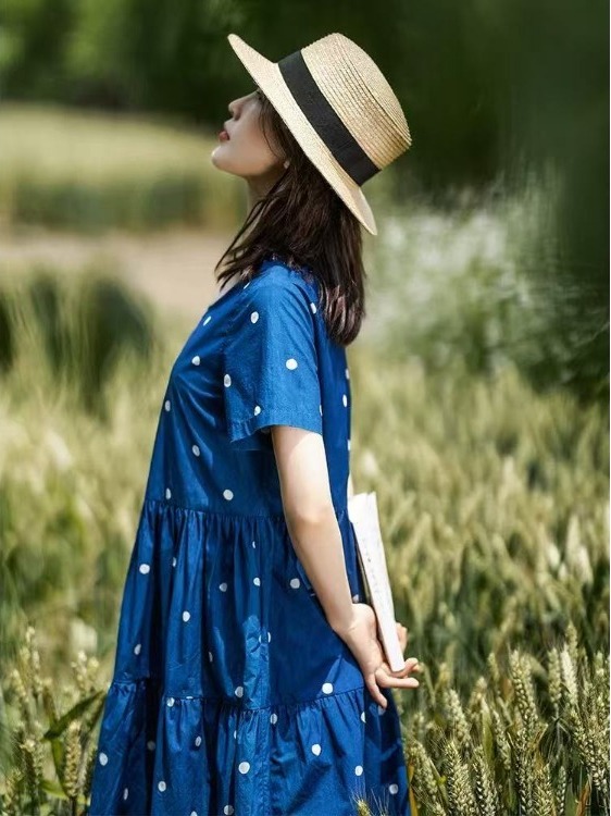 Robe d'été en coton pur bleu à - Summer Clothing Label avis et prix